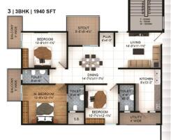 3 BHK Flat in Hafeezpet, Hyderabad
