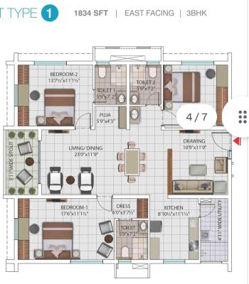 3 BHK Flat in Puppalaguda, Hyderabad