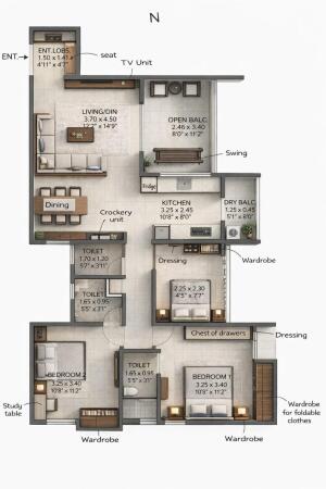 3 BHK Flat in Erandwane, Pune