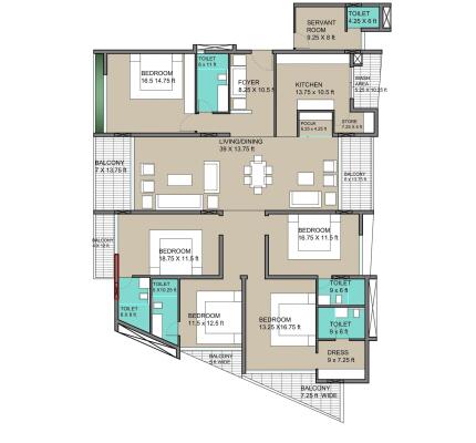 5 BHK Flat in Bicholi Mardana, Indore